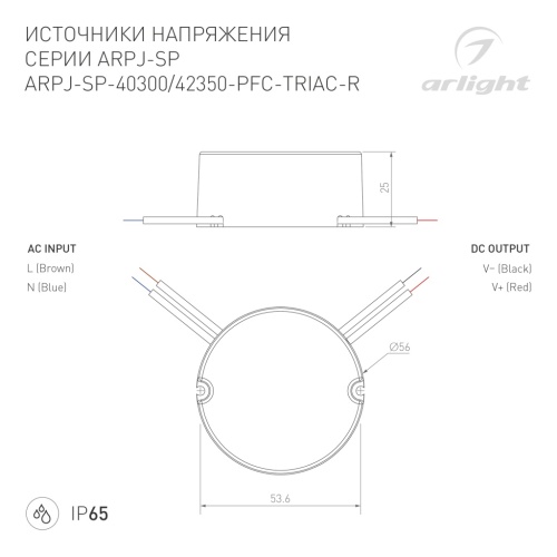 Блок питания ARPJ-SP-40300-PFC-TRIAC-R (12W, 20-40V, 300mA) (Arlight, IP65 Пластик, 5 лет) в Дудинке