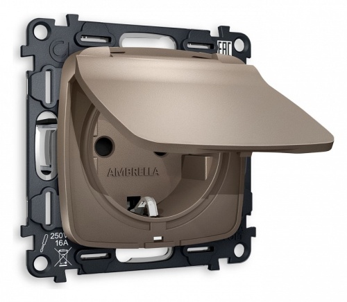 Розетка влагозащищенная с заземлением и со шторкой, без рамки с крышкой Ambrella Volt OMEGA MO638010 в Нижнем Новгороде