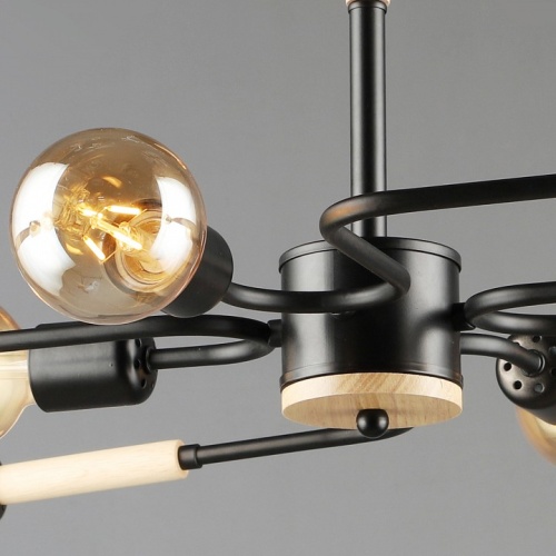 Люстра на штанге 10070 10070-0.3-08 BK+WOOD в Нижнем Новгороде фото 2
