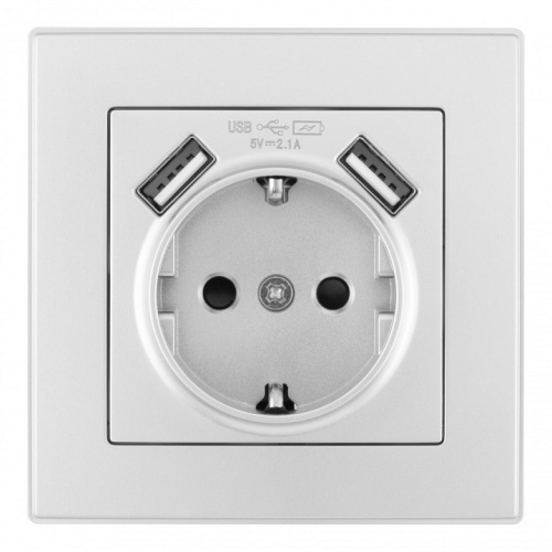 Розетка с заземлением и со шторкой и 2хUSB Arte Milano SET06-1 SET06-1-47-1 silver в Нижнем Новгороде фото 3