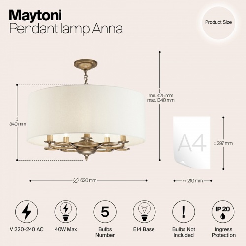 Подвесной светильник Maytoni Anna H007PL-05G в Йошкар-Оле фото 5