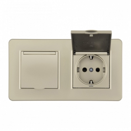 Розетка с заземлением и шторкой, с крышкой Arte Milano SET16-2 SET16-2-41-1x2 shampan в Нижнем Новгороде