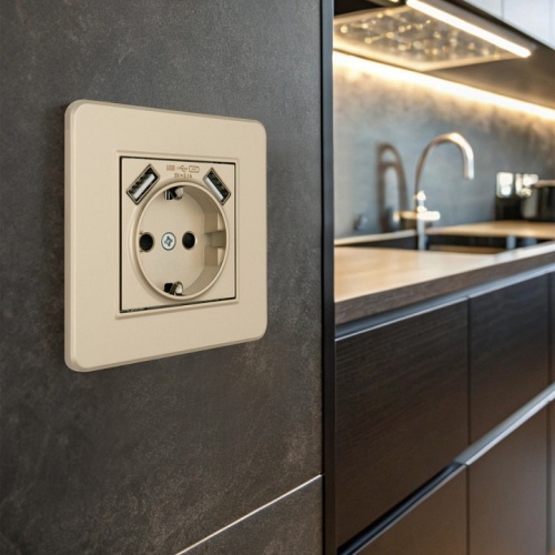 Розетка с заземлением и со шторкой и 2хUSB Arte Milano SET16-1 SET16-1-47-1 shampan в Нижнем Новгороде фото 2