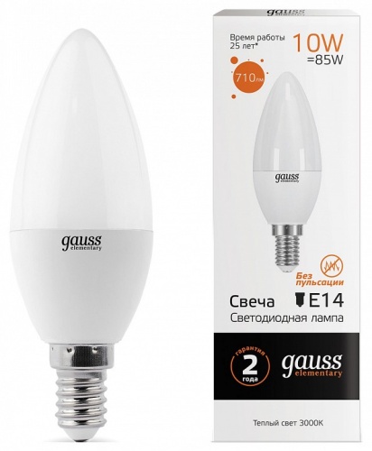 Лампа светодиодная Gauss Led Elementary Candle E14 10Вт 3000K 33110 в Нижнем Новгороде