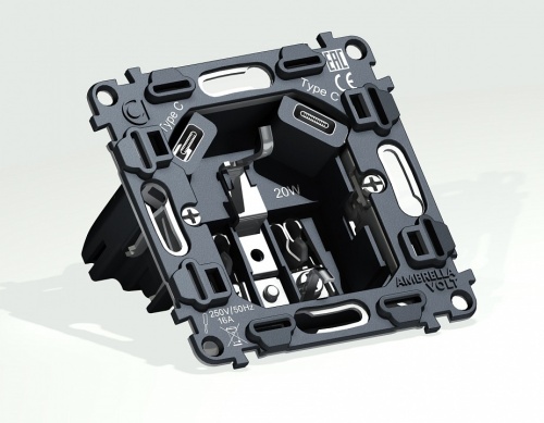 Механизм розетки с заземлением и 2хUSB type C Ambrella Volt QUANT VM165 в Нижнем Новгороде фото 5