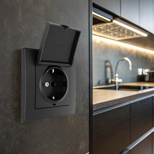 Розетка с заземлением и шторкой, с крышкой Arte Milano SET06-1 SET06-1-41-1 black в Нижнем Новгороде фото 2