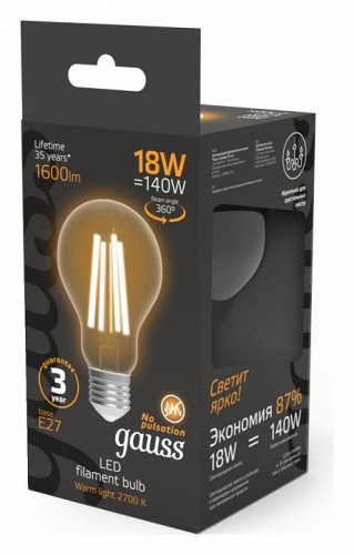 Лампа светодиодная Gauss Filament E27 18Вт 2700K 102902118 в Нижнем Новгороде фото 3