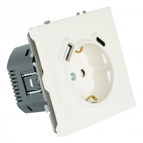 Розетка с заземлением и со шторкой и 2хUSB type A и C, без рамки Stekker Эмили 50217 в Нижнем Новгороде фото 4