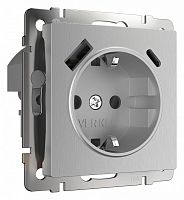 Розетка с заземлением и со шторками и 2хUSB, без рамки Werkel серебряный рифленый W1171709 в Нижнем Новгороде