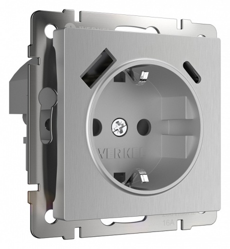 Розетка с заземлением и со шторками и 2хUSB, без рамки Werkel серебряный рифленый W1171709 в Нижнем Новгороде