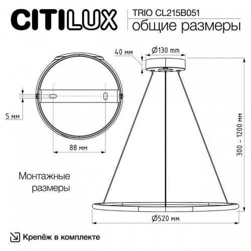 Подвесной светильник Citilux Trio CL215B051 в Пскове фото 9