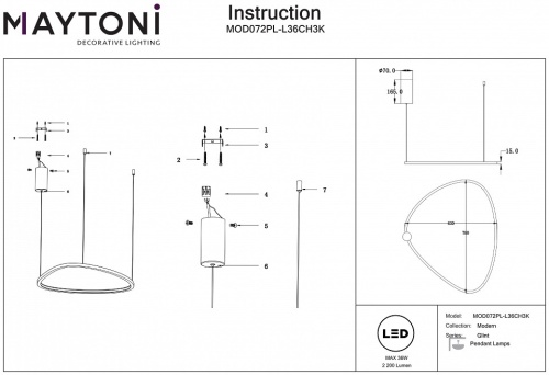 Подвесной светильник Maytoni Glint MOD072PL-L36CH3K в Чебоксарах фото 4