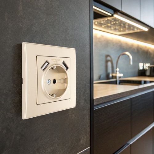 Розетка с заземлением и со шторкой и 2хUSB Arte Milano SET06-1 SET06-1-47-1 shampan в Нижнем Новгороде фото 2