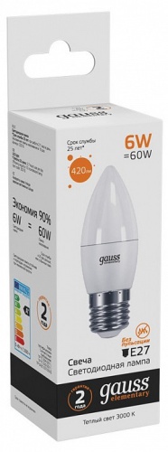 Лампа светодиодная Gauss Led Elementary Candle E27 6Вт 3000K 33216 в Нижнем Новгороде фото 5