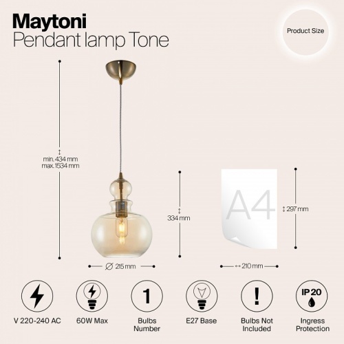 Подвесной светильник Maytoni Tone P003PL-01BZ в Карачеве фото 3