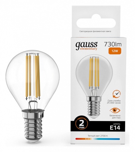 Лампа светодиодная Gauss Filament Elementary E14 12Вт 2700K 52112 в Нижнем Новгороде