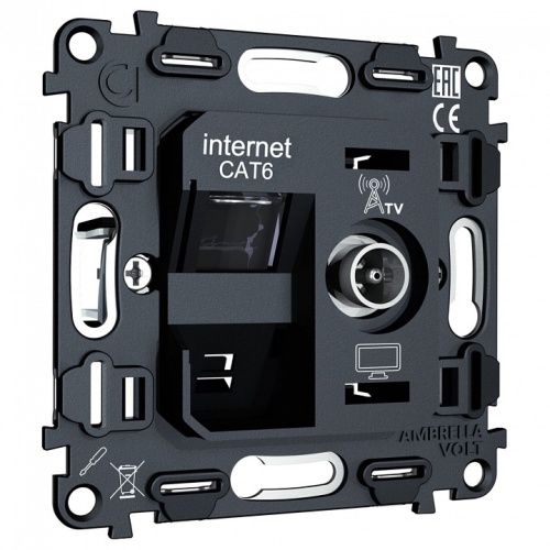 Механизм ТВ-розетки оконечные и розетки Ethernet RJ-45 со шторкам Ambrella Volt QUANT VM195 в Нижнем Новгороде фото 6