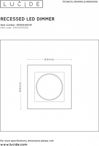 Диммер роторный Lucide Recessed Wall Dimmer Nl 50000/00/31 в Белово фото 2