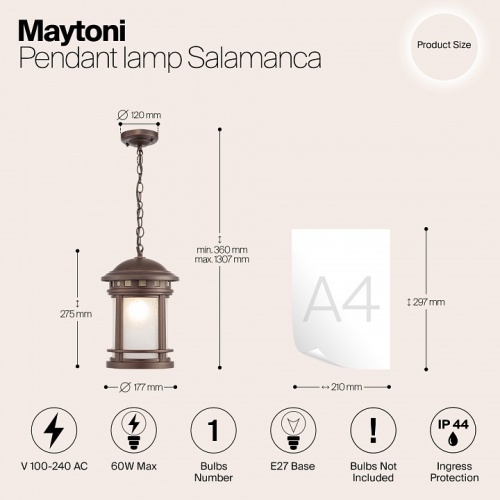 Подвесной светильник Maytoni Salamanca O031PL-01BR в Белово фото 4