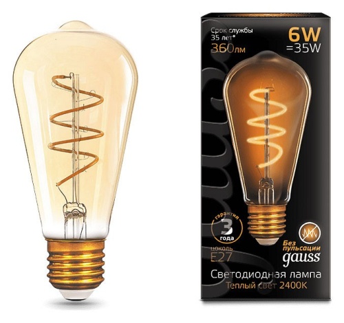 Лампа светодиодная Gauss LED Filament Flexible E27 6Вт 2400K 157802006 в Нижнем Новгороде