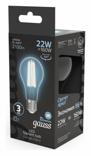 Лампа светодиодная Gauss Filament E27 22Вт 4100K 102902222 в Нижнем Новгороде фото 3