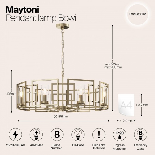 Подвесная люстра Maytoni Bowi H009PL-08G в Изобильном фото 4