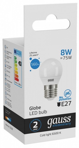 Лампа светодиодная Gauss 532 E27 8Вт 6500K 53238 в Нижнем Новгороде фото 5