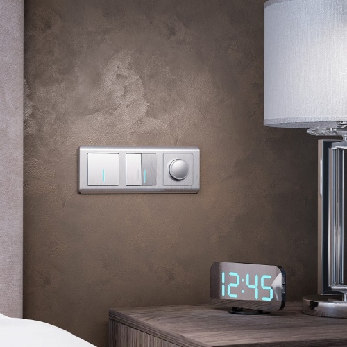 Выключатель проходной двухклавишный с подсветкой без рамки Werkel cеребряный рифленый W1122109 в Нижнем Новгороде фото 3