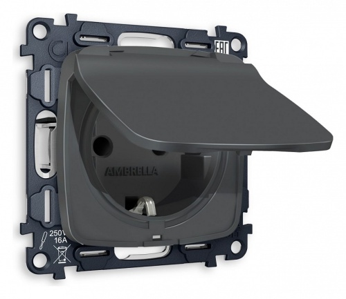 Розетка влагозащищенная с заземлением и со шторкой, без рамки с крышкой Ambrella Volt OMEGA MO908010 в Нижнем Новгороде