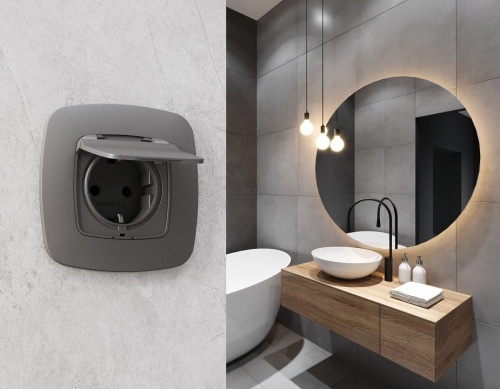 Накладка для розетки влагозащищенной с заземлением и со шторками с крышкой Ambrella Volt OMEGA OP6580 в Нижнем Новгороде фото 2