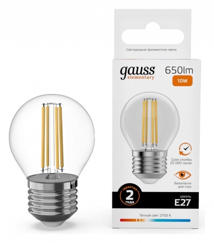 Лампа светодиодная Gauss Filament Elementary E27 10Вт 2700K 52210 в Нижнем Новгороде