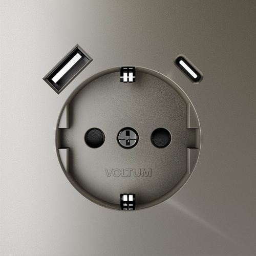 Розетка с заземлением и со шторкой и 2хUSB type A и C, без рамки Voltum S70 VLS040504 в Нижнем Новгороде фото 3