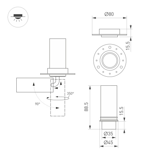 Светильник SP-NUANCE-TRIMLESS-PULL-R35-7W Day4000 (WH, 36 deg, 230V) (Arlight, IP40 Металл, 5 лет) в Кадникове фото 3