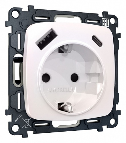 Розетка с заземлением и 2хUSB type A и C, без рамки Ambrella Volt OMEGA MO210010 в Нижнем Новгороде