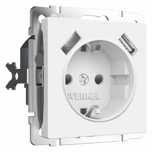 Розетка с заземлением и со шторками и 2хUSB, без рамки Werkel белый матовый W1171561 в Нижнем Новгороде