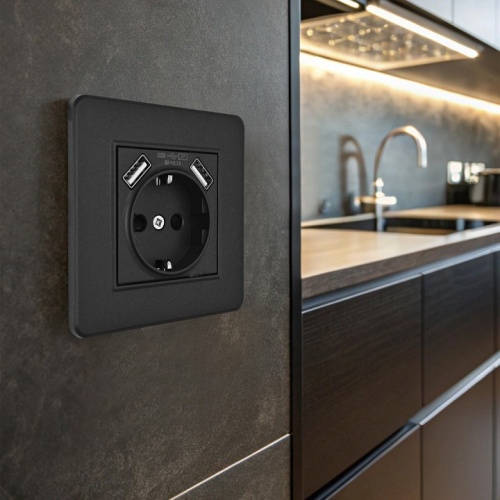 Розетка с заземлением и со шторкой и 2хUSB Arte Milano SET16-1 SET16-1-47-1 black в Нижнем Новгороде фото 2