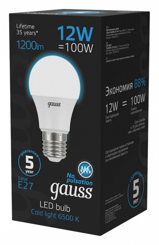 Лампа светодиодная Gauss  E27 12Вт 6500K 102502312 в Нижнем Новгороде фото 3