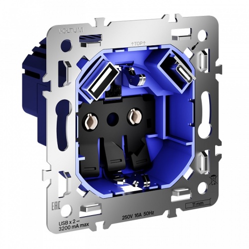 Механизм розетки с заземлением и со шторками и 2хUSB type A и C Voltum S70 VLS0405M в Нижнем Новгороде фото 4