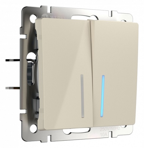 Выключатель проходной двухклавишный с подсветкой без рамки Werkel слоновая кость W1120103 в Нижнем Новгороде