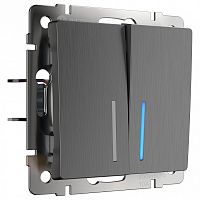 Выключатель проходной двухклавишный с подсветкой без рамки Werkel графит рифленый W1122104 в Нижнем Новгороде